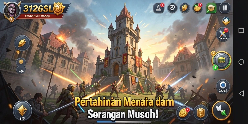 Screenshot gameplay 3126SLOT menampilkan pertahanan menara yang strategis.
