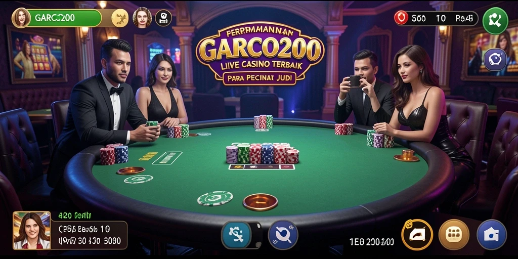 Screenshot gameplay GARCO200 yang menunjukkan dealer langsung dan permainan yang mendebarkan.