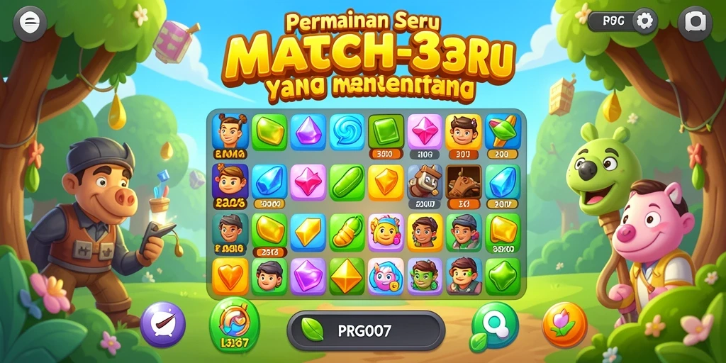 Screenshot gameplay PRG007 yang menampilkan aksi cerah dan kombinasi Match-3.