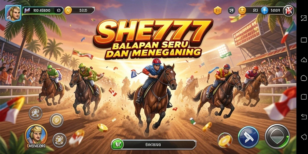 Gameplay balap seru di SHE777 dengan mobil melaju kencang.
