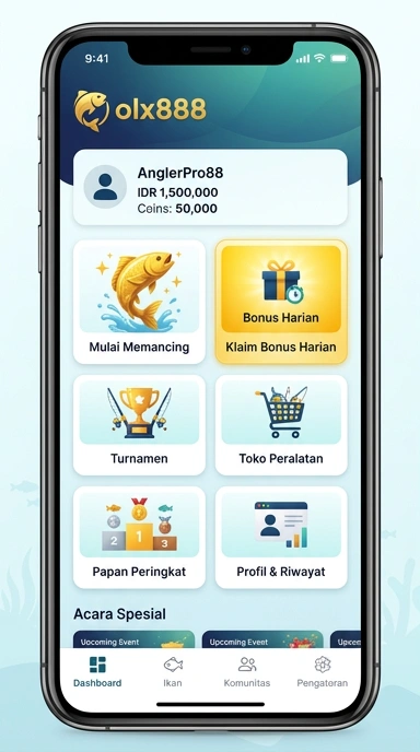 Tampilan utama aplikasi olx888 dengan berbagai pilihan aplikasi.